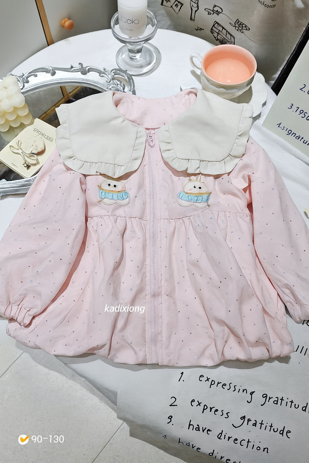 ✨ Cute Rabbit Pink Polka Dot Jacket with Ruffle Collar