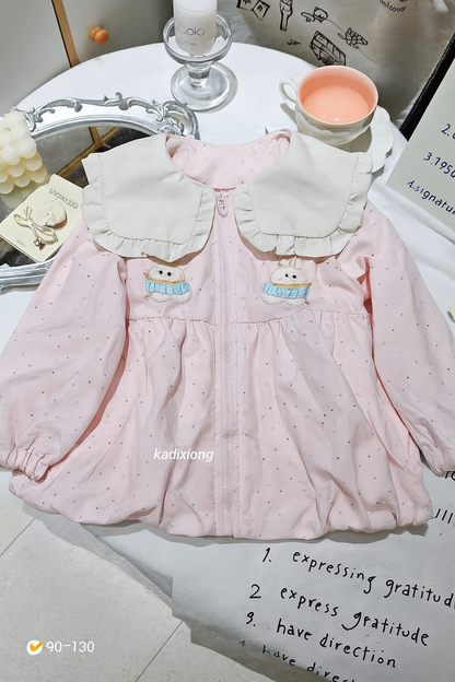 ✨ Cute Rabbit Pink Polka Dot Jacket with Ruffle Collar