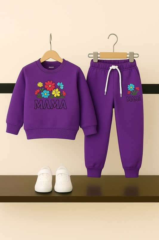 Vibrant Purple Kids’ Embroidered Floral Tracksuit 234