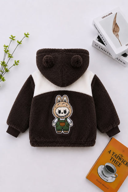 Labbubu Patch Plush Jacket – Black Brown 410