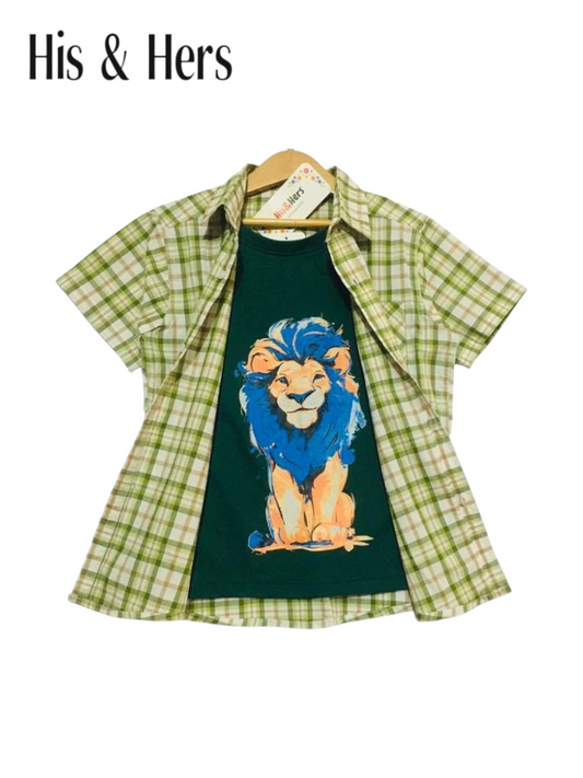 Green Checked Double Casual Shirt Boys 110
