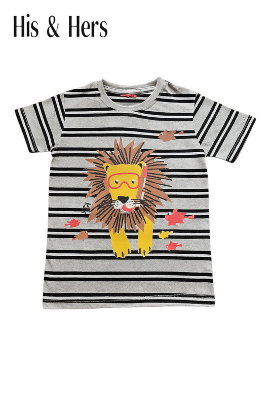 Lion Print Black & White Stripped T-Shirt Boys  449