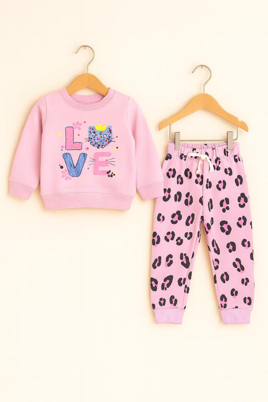 226Love Printed Baby Pink Tracksuit Girls