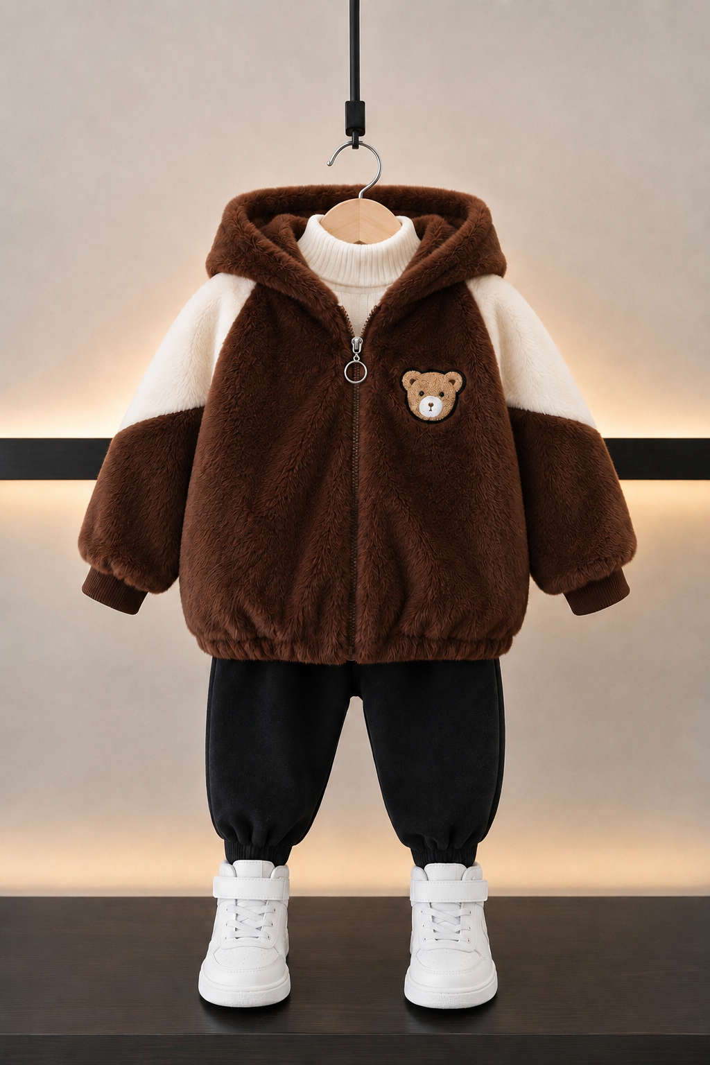 Kids Teddy Plush Jacket-Chocolate Brown 114