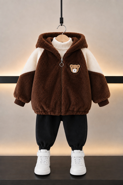 Kids Teddy Plush Jacket-Chocolate Brown 114