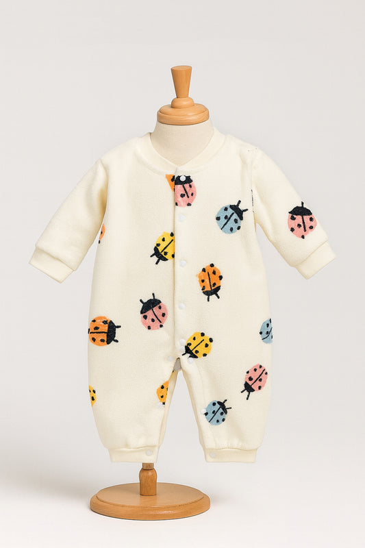 Adorable  Ladybug Print Cream Jumpsuit Bodysuit