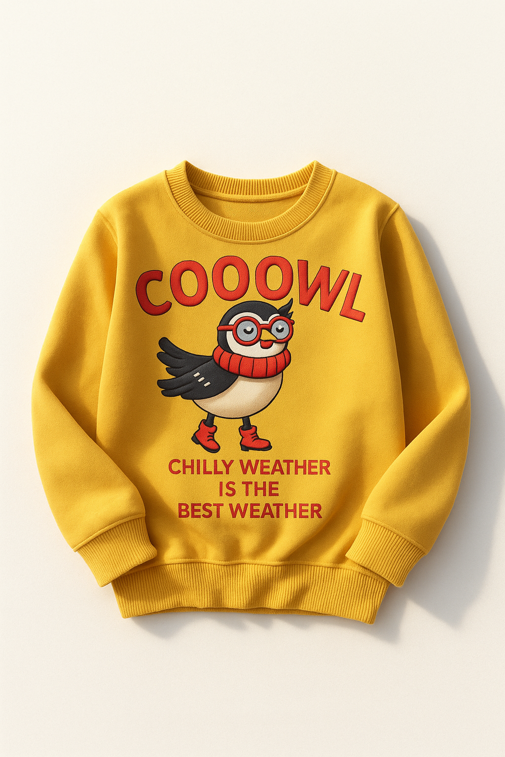 Kids Yellow Sweatshirt – Cool Owl Winter Print 131