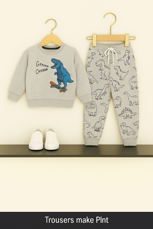 Boys Grey Dinosaur Print Tracksuit 222