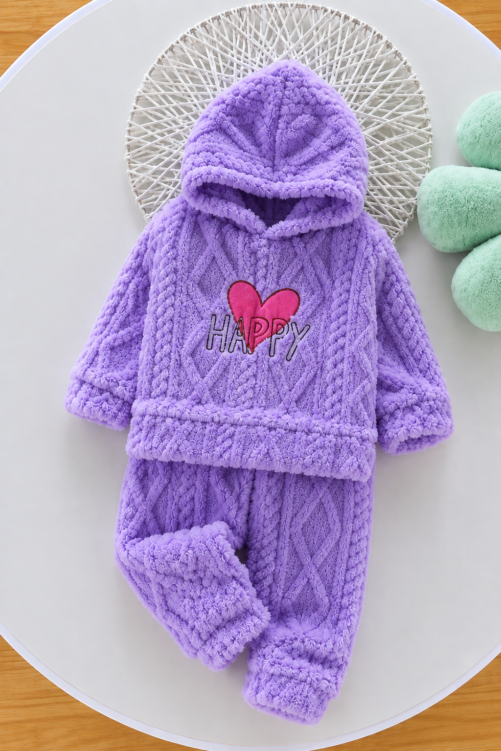 Purple  Happy Heart Coral Fleece Winter Night Suit 141