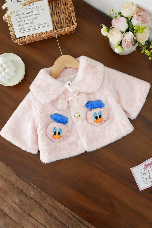 Fluffy Baby Pink Winter Cape for Baby Girls – 3D Duckling