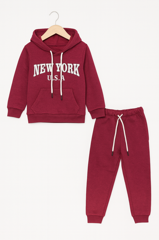 NEW YORK Reddish Purple Hoodie Tracksuit Girls 439