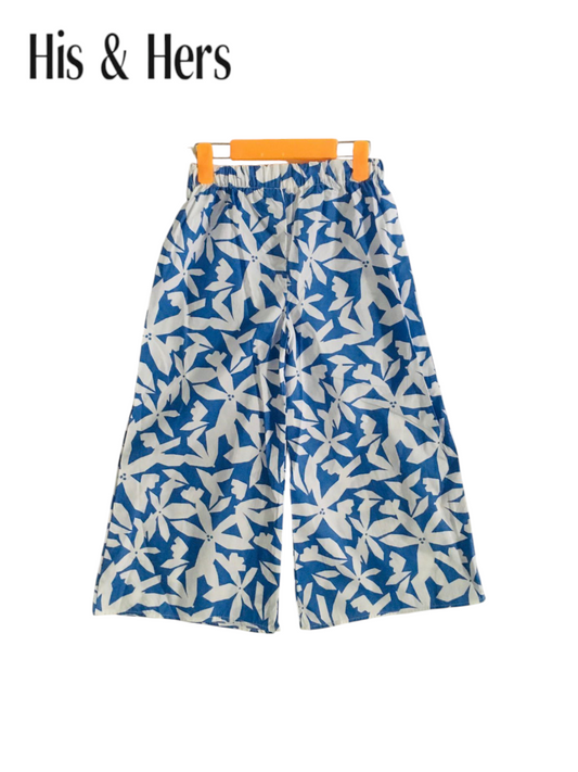 White Flowers All Over Print Blue Cotton Flapper