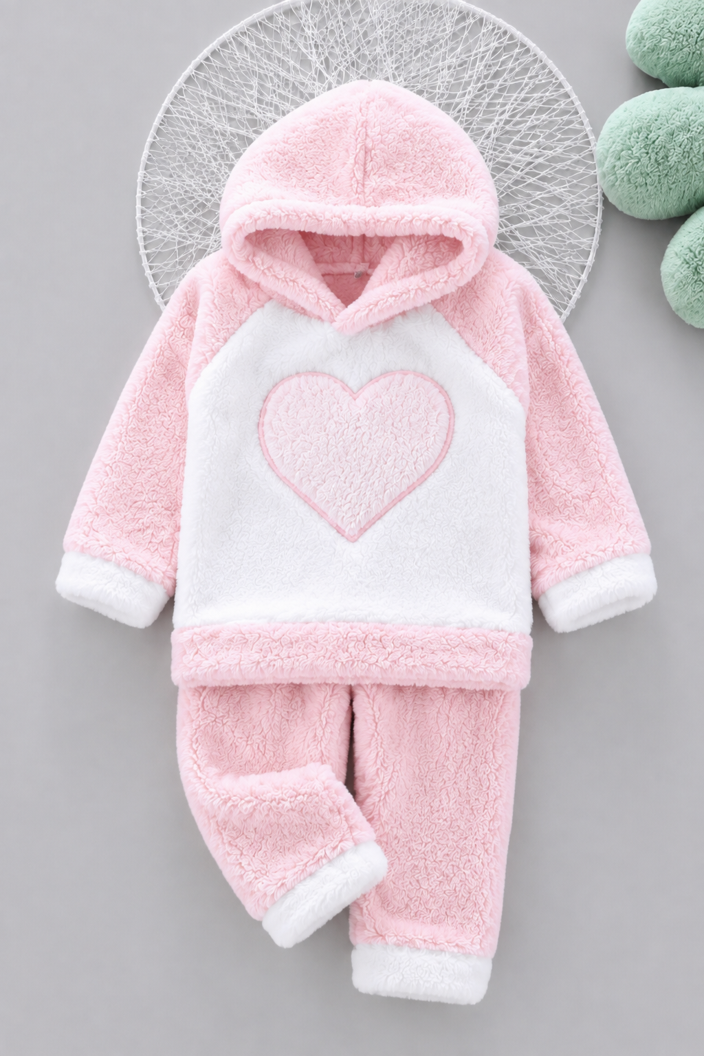 Baby Pink Heart Coral Fleece Winter Night Suit 134