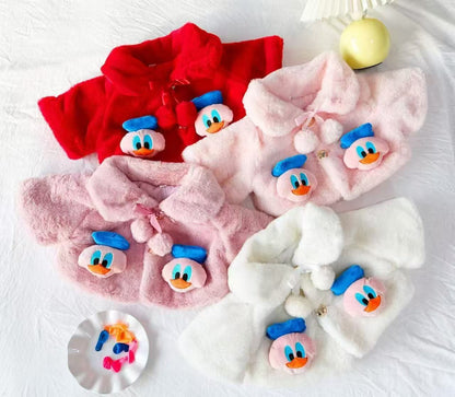 Fluffy Pink Winter Cape for Baby Girls – 3D Duckling