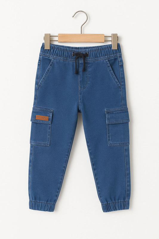 Mid Blue Kids Cargo Jeans – Elastic Waist 451