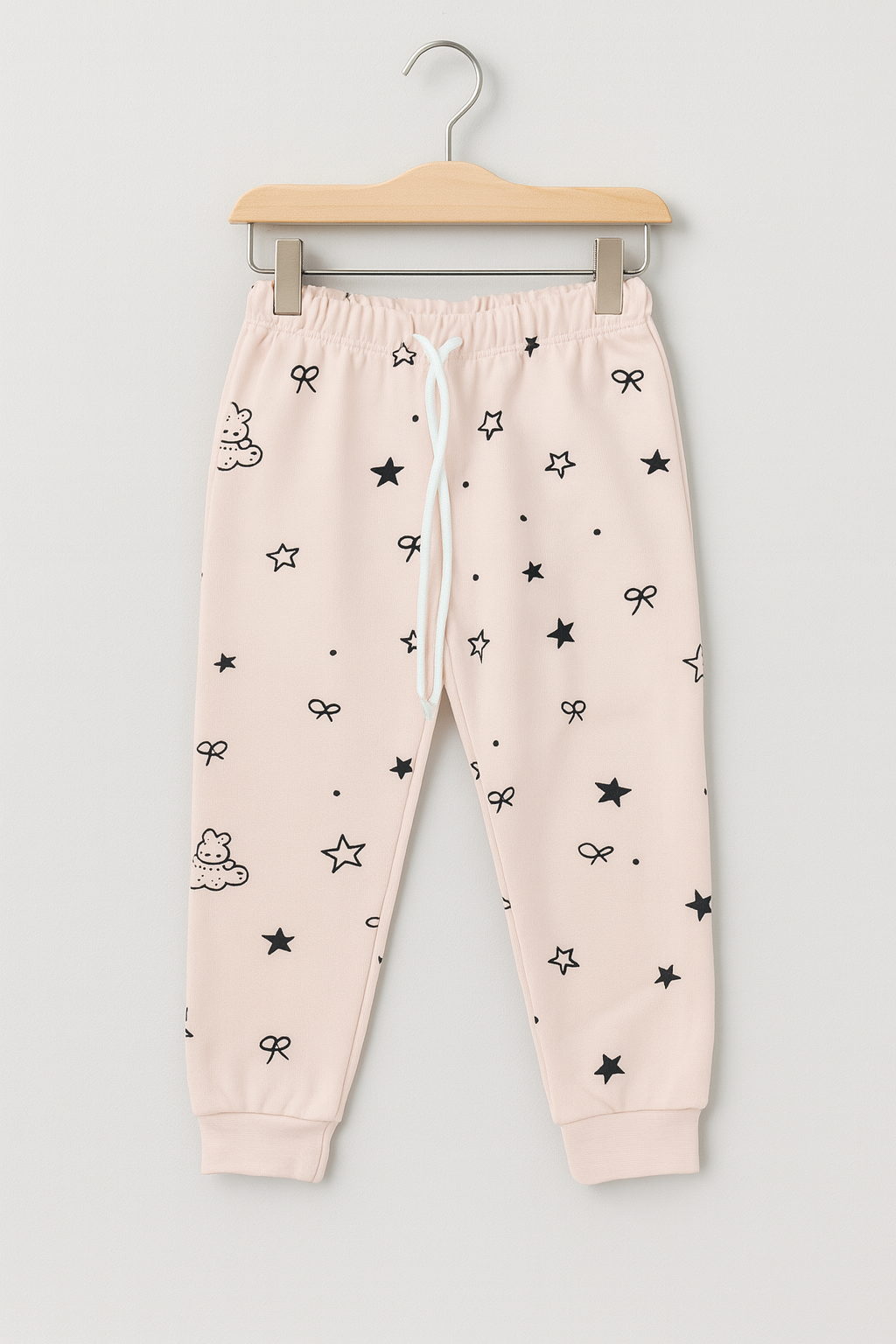 Girls Peach Star & Bow Printed Jogger Pants