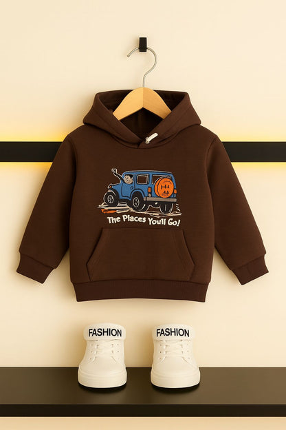 Jeep Car Print Chocolate Brown Hoodie For Boys 503