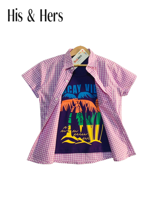 Checked Pink Double Casual Shirt Boys 211
