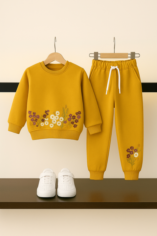 Mustard Yellow Kids’ Embroidered Floral Tracksuit 207