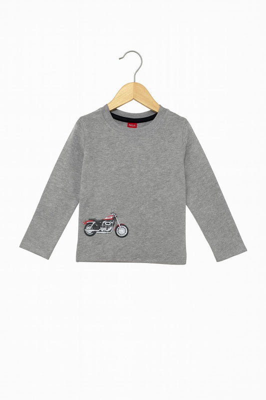 Motorbike Print Grey Full Sleeves Shirt Boys
