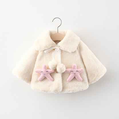 Fluffy Cream White Winter Cape for Baby Girls – Star Fish