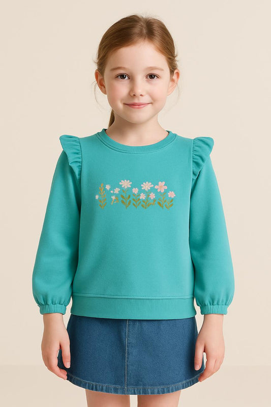 Floral Charm Aqua zblue Sweatshirt Girls 420