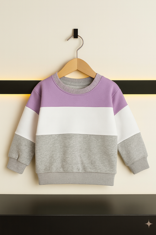 Kids Colorblock Sweatshirt – Lavender, White & Grey 297