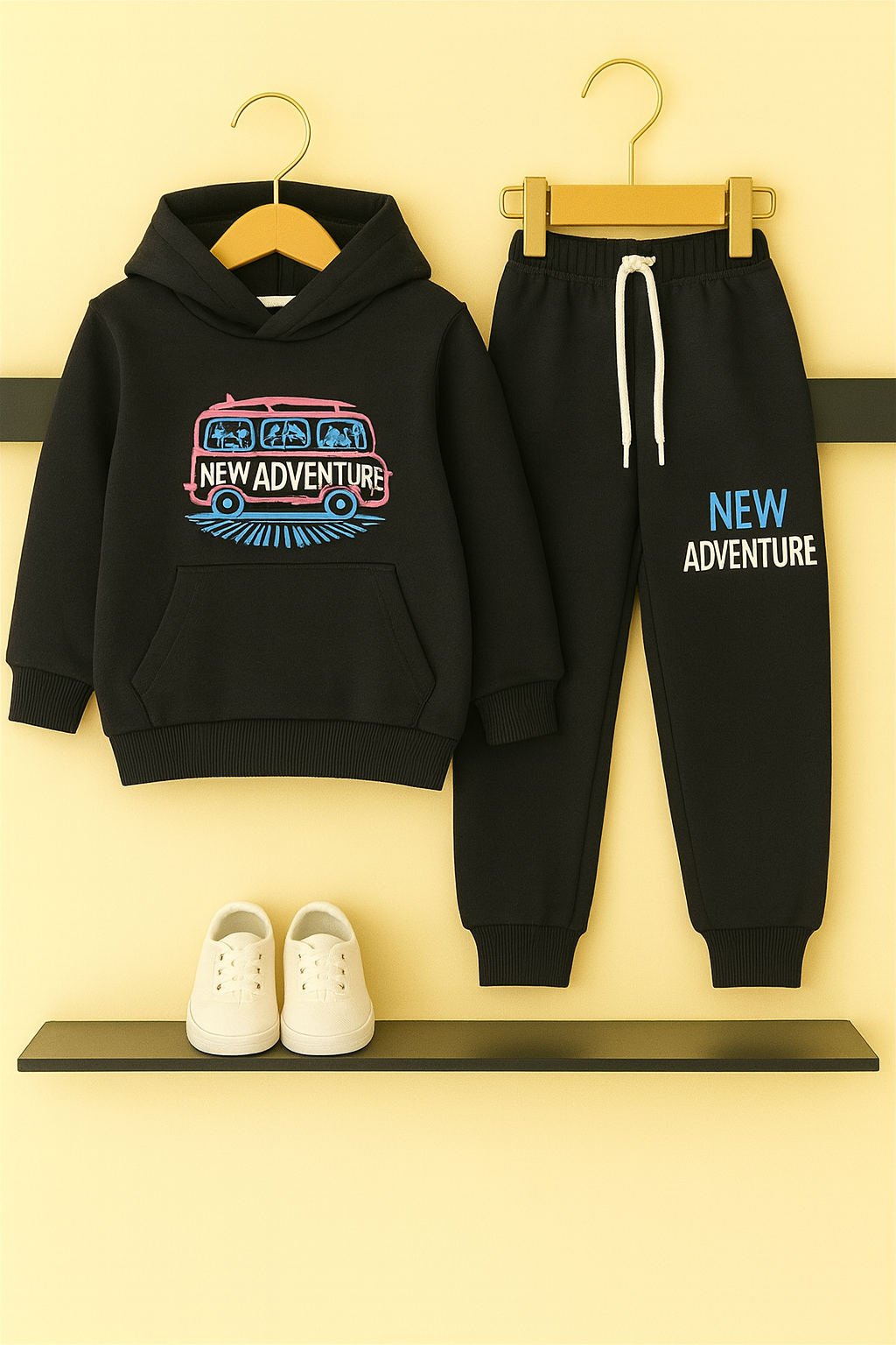 "New Adventure " Black Fleece Hoodie Tracksuit Boys 428