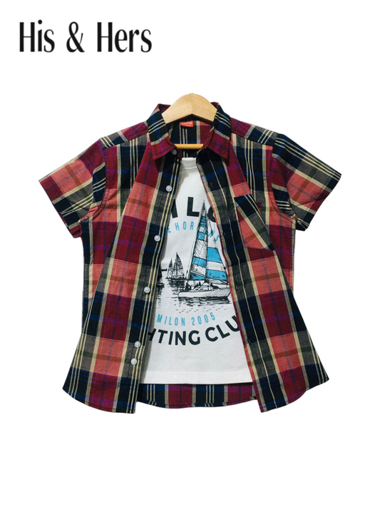 Red &Black Checked [ Sailing Boat ] Double Casual Shirt Boys 207