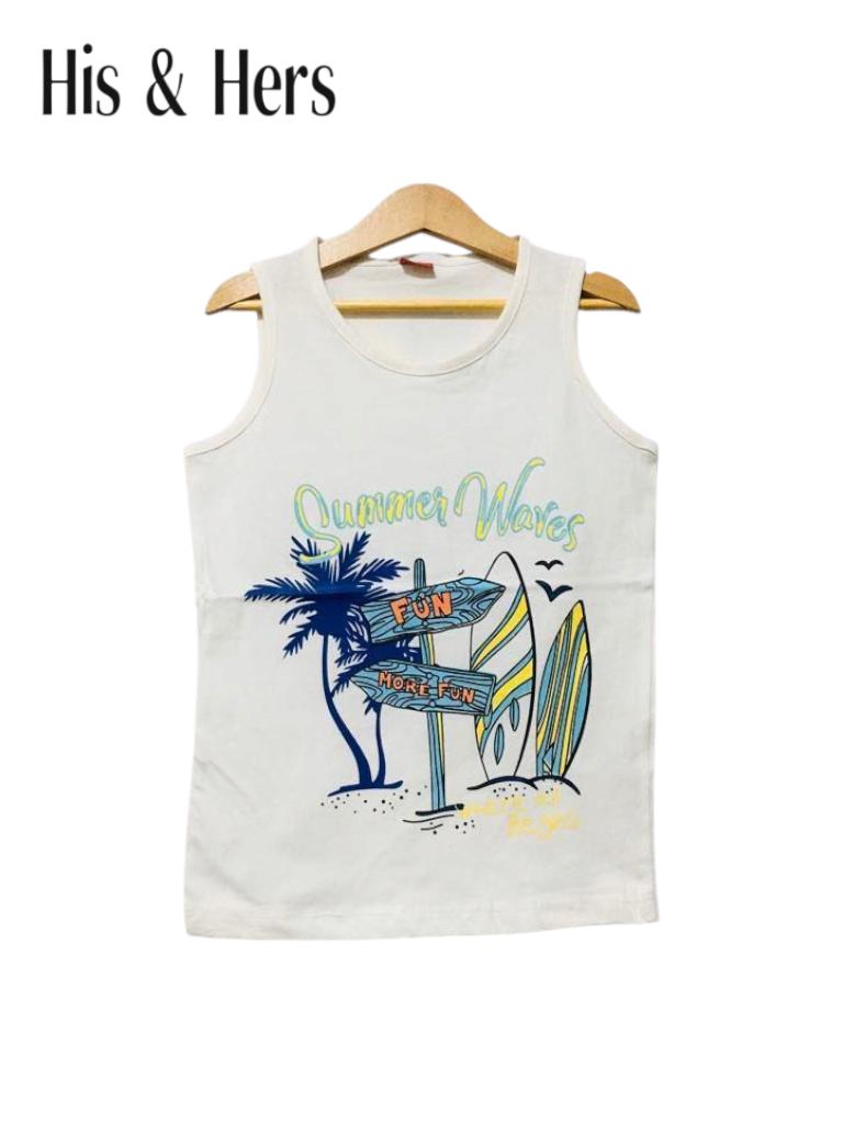 Summer Vibes  Sleeveless White T Shirt Boys 208