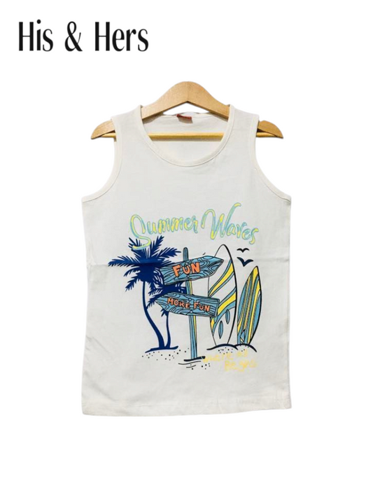 Summer Vibes  Sleeveless White T Shirt Boys 208