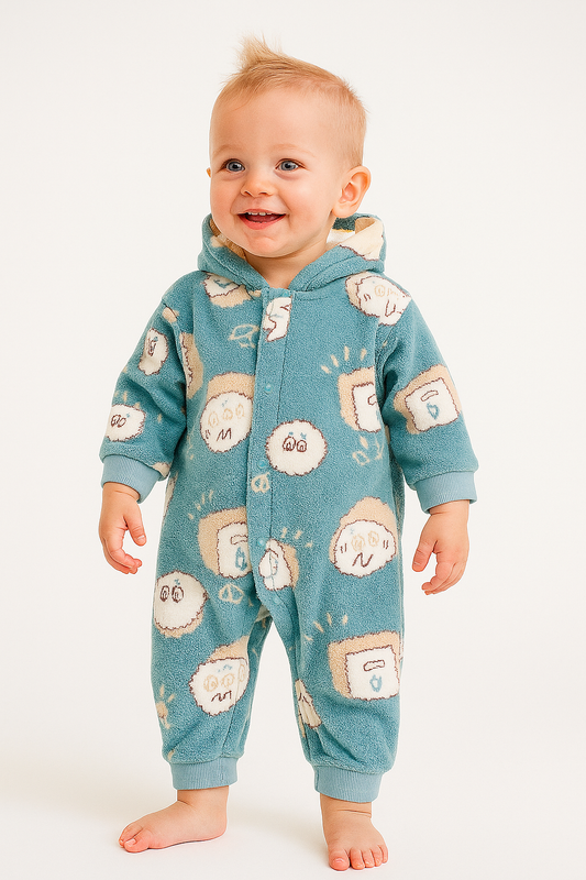 Cute Cloud Polar Fleece Blue Jumpsuit Bodysuit