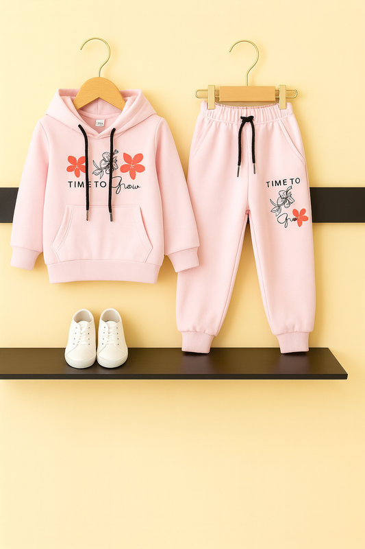Time To Grow Soft Pink Fleece Hoodie Tracksuit 504