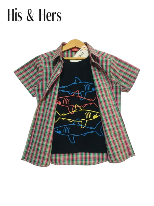 Pink & Green Checked Double Casual Shirt Boys 445