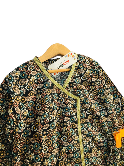Girls' Floral Black Traditional Suit – 2-Piece Cotton Set 238