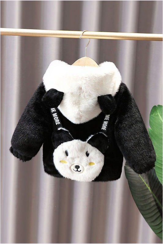 🐻 Cozy Plush Animal Hoodie for Kids -Black