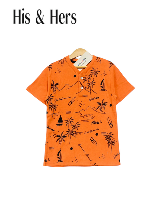 Beach Theme Kid's Orange Henly Polo Shirt Boys 213