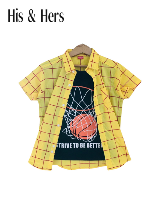 Red Checked Yellow [Basketball Hoop] Double Casual Shirt Boys 251