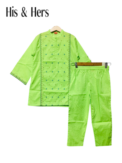 Stars Embroidered Green 2PCS Suit 243