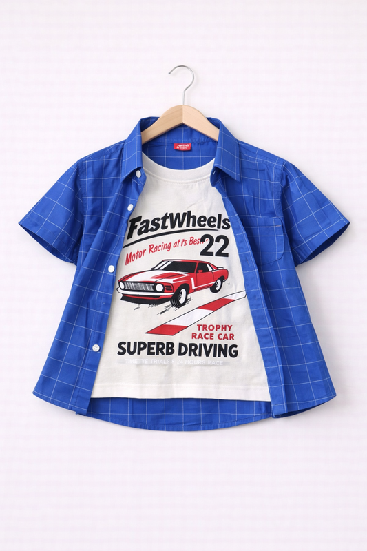 Blue Check Fast Wheels Double Casual Shirt