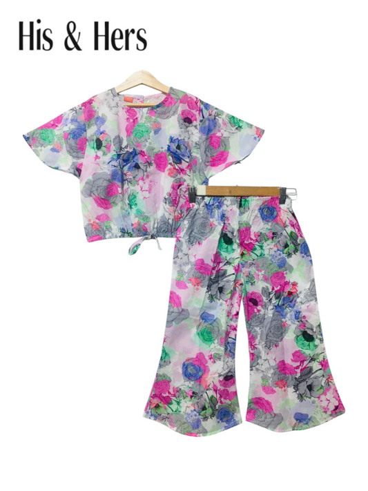 Pink Grey Flowers Print Skate Fish Girls 229