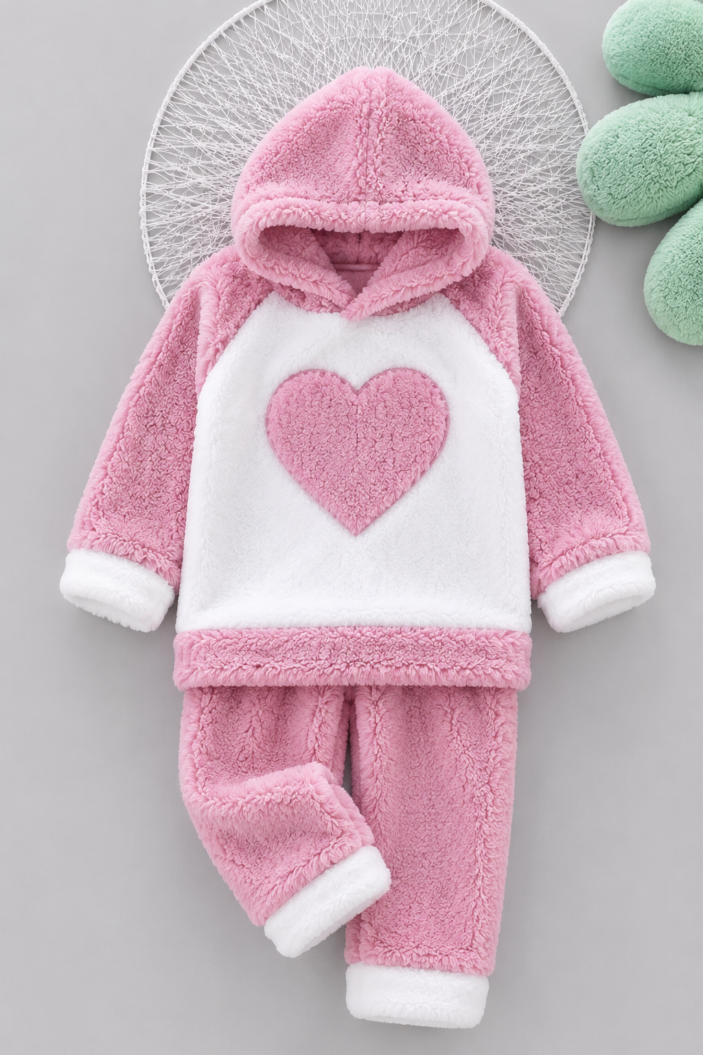 Pink Heart Coral Fleece Winter Night Suit 134