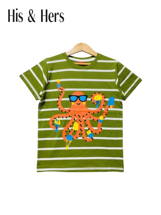Octopus Green & White Stripped T-Shirt Boys 449