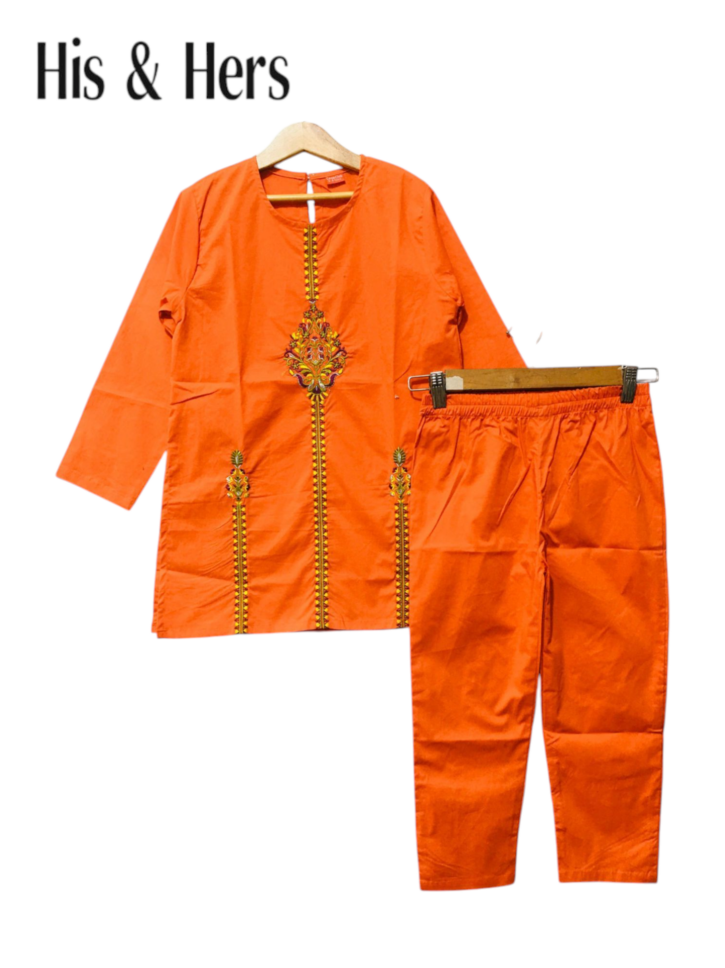 Embroidered Orange 2PCS Suit 102