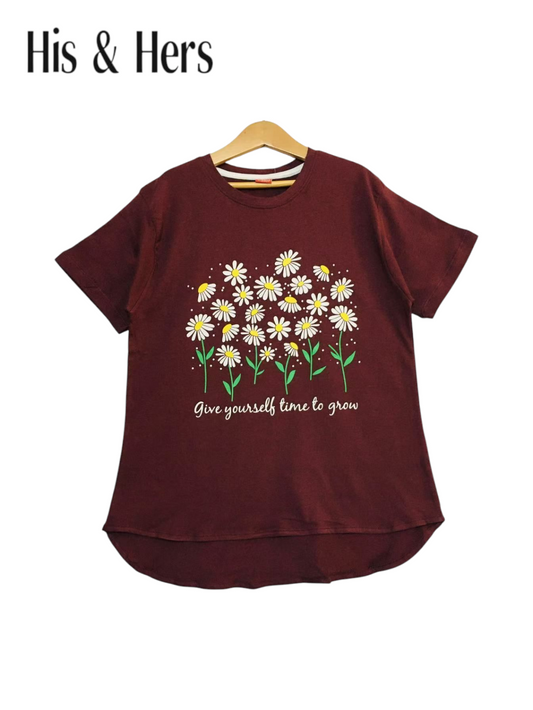 White Flowers Mahroon  T-Shirt Girls 225