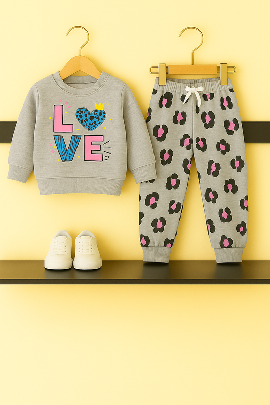 Love Printed Grey Tracksuit Girls 286