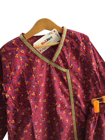 Girls' Floral Pink Traditional Suit – 2-Piece Cotton Set 238
