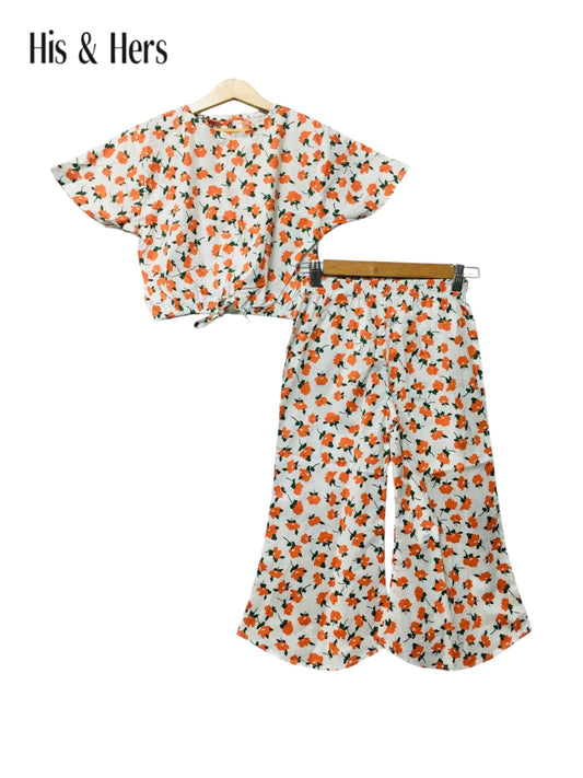 Orange Flowers Allover Print  White Skate Fish Girls 226