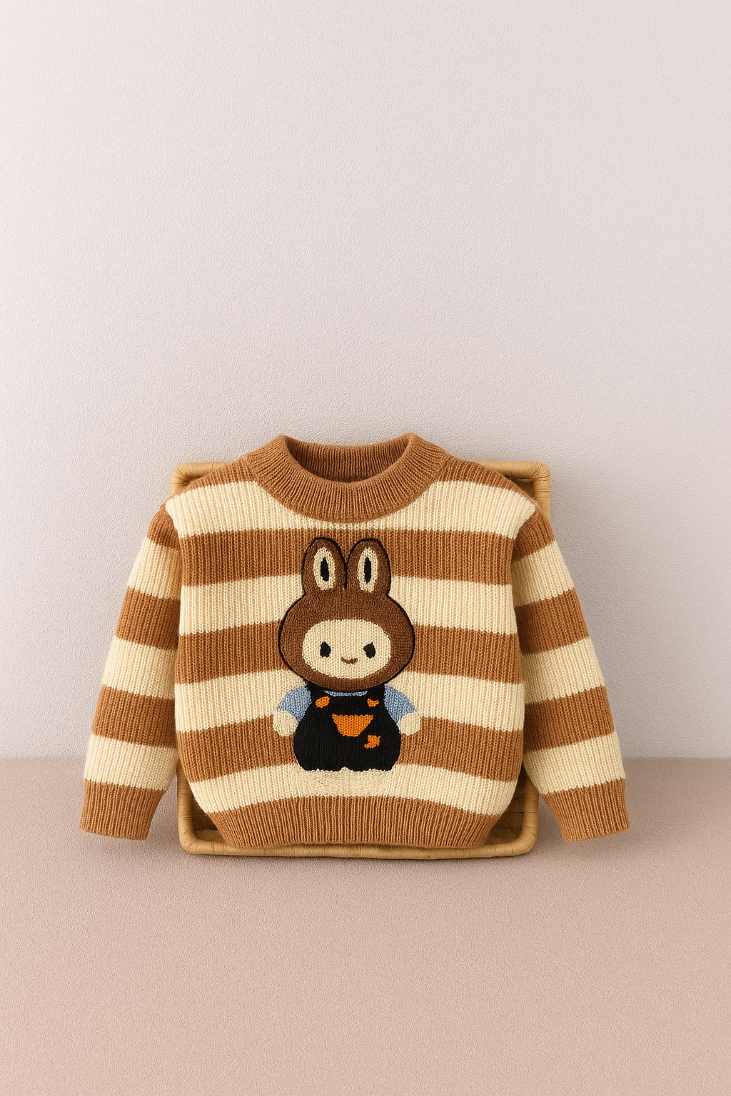 Brown & Cream Striped Knit Sweater for Boys & Girls