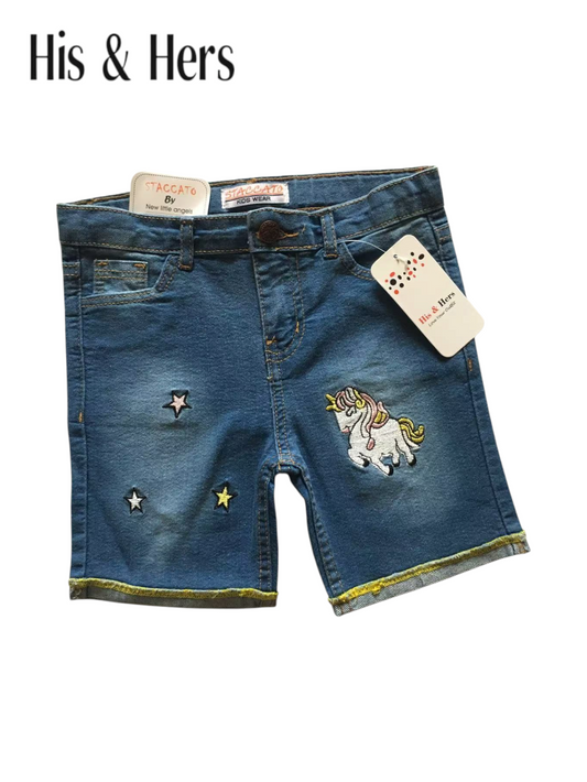 Unicorn Embroidery Light Blue Denim Shorts Girls 120